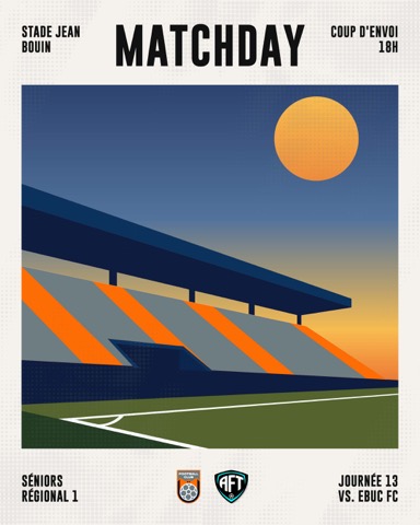 Affiche matchday illustrée, tribune au coucher du soleil
