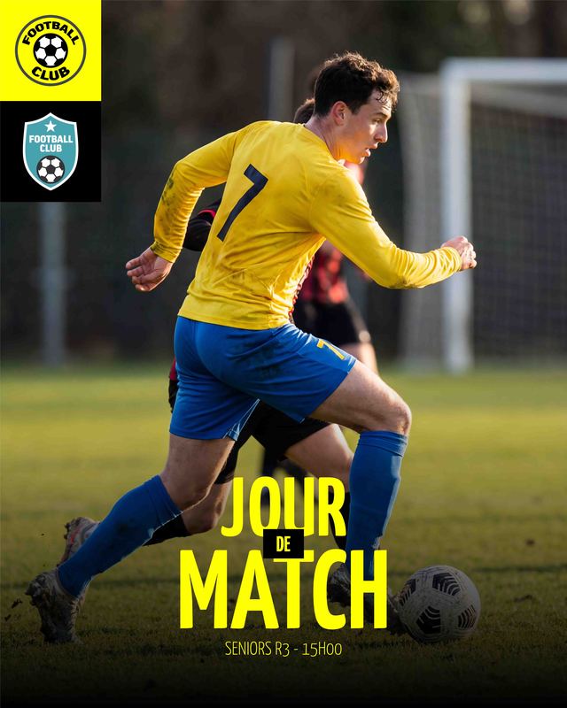 Affiche de jour de match de foot avec un joueur en action, le titre « Jour de match » et les logos des deux clubs